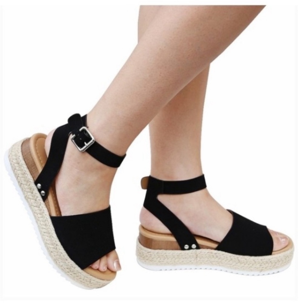 Black Espadrille Platform Sandals